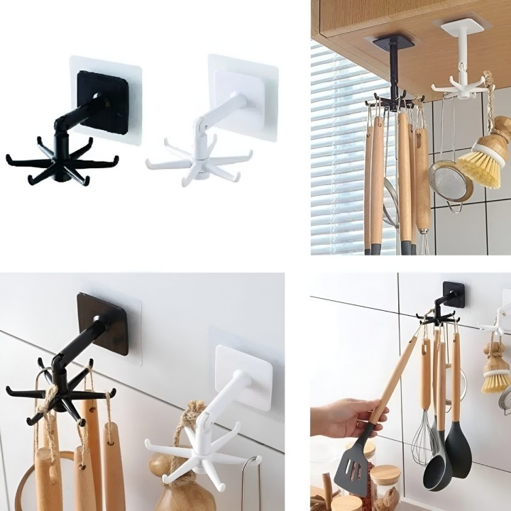 Organizador Giratorio 360 Adhesivo 6 Ganchos Cocina Y Baño