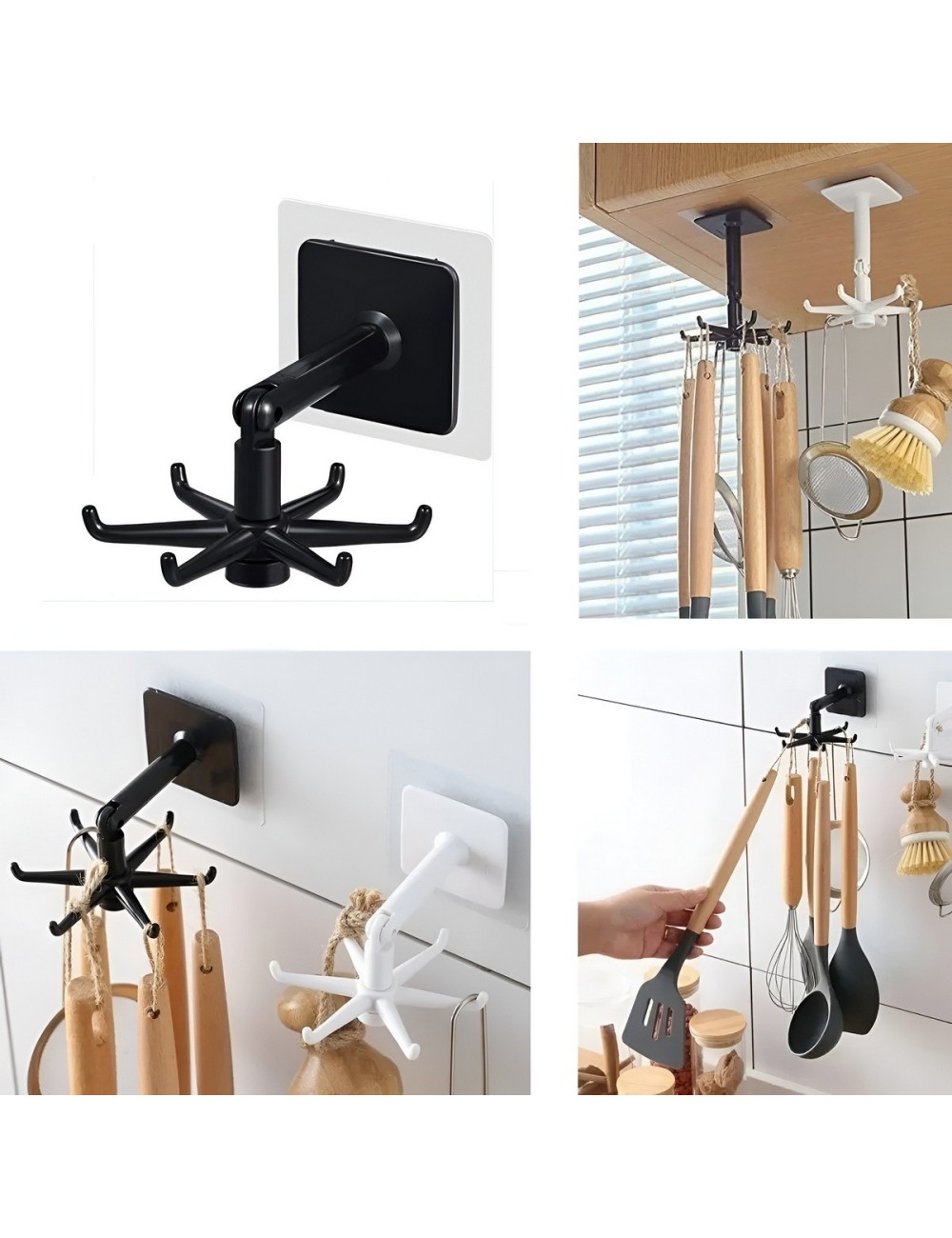 Organizador Giratorio 360 Adhesivo 6 Ganchos Cocina Y Baño