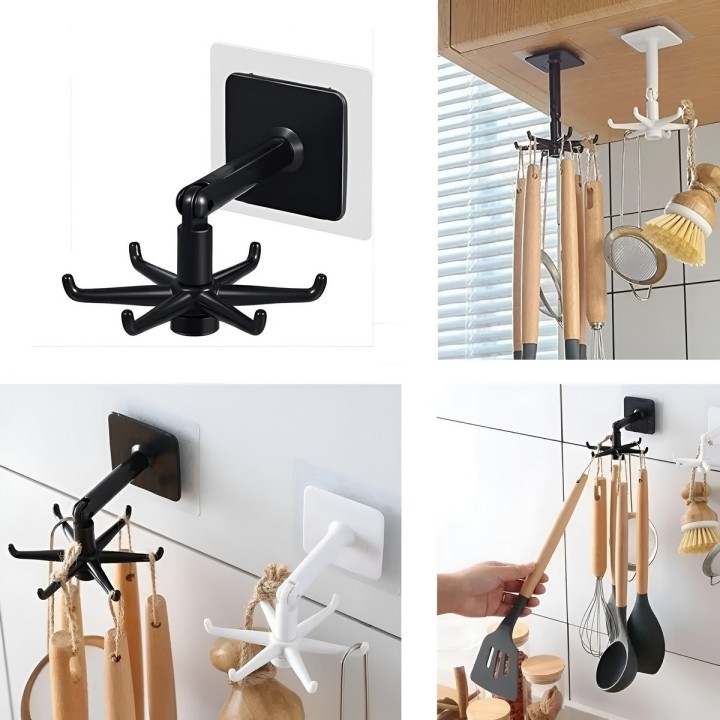 Organizador Giratorio 360 Adhesivo 6 Ganchos Cocina Y Baño