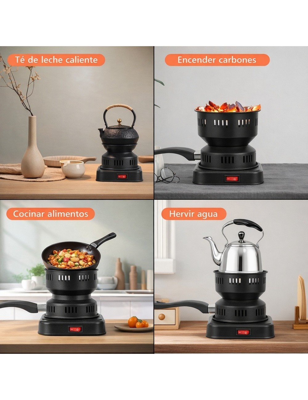 Estufa Electrica Portatil Quemador De Carbon Y Cocina 600w