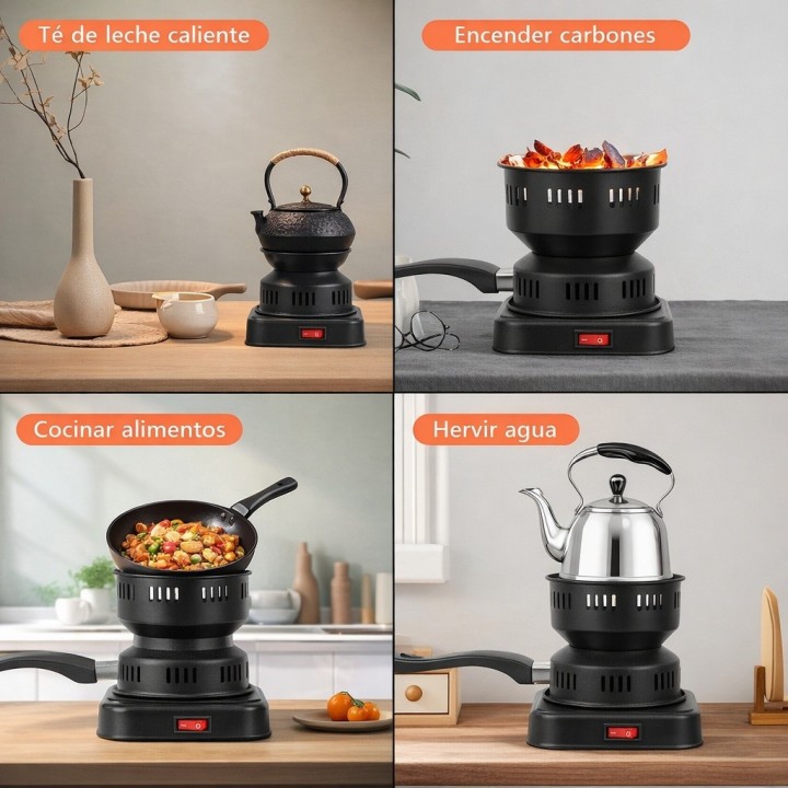Estufa Electrica Portatil Quemador De Carbon Y Cocina 600w
