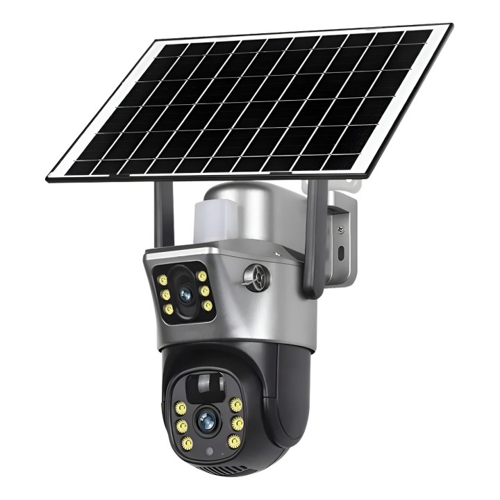 Camara Seguridad Solar Wifi Doble Lente Exterior Ptz 360 Hd