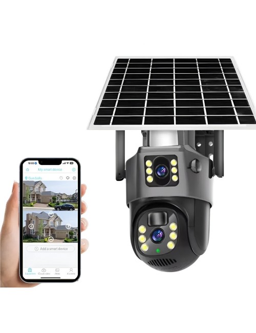 Camara Seguridad Solar Wifi Doble Lente Exterior Ptz 360 Hd