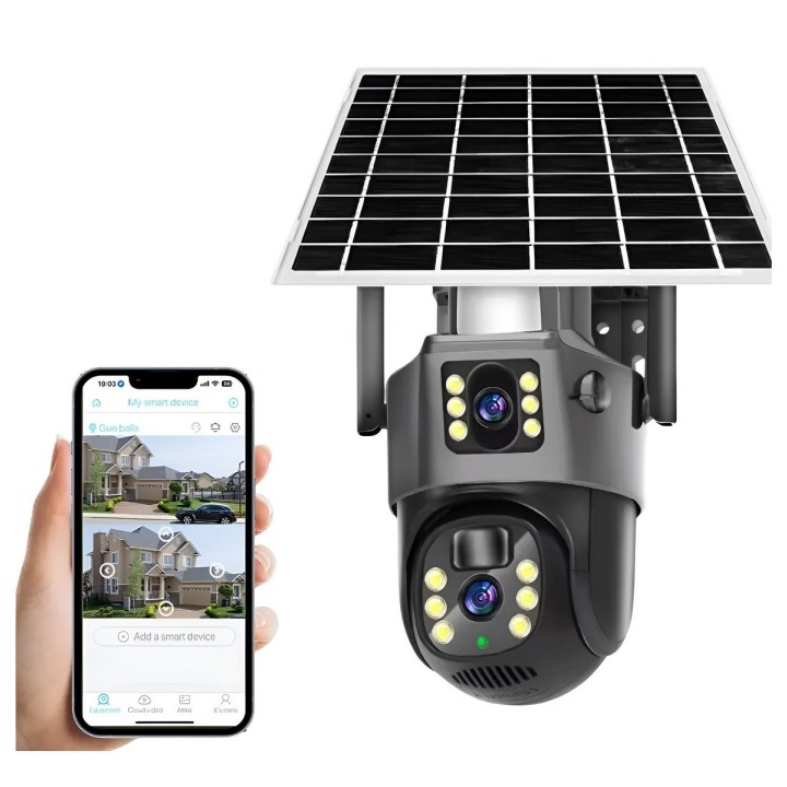 Camara Seguridad Solar Wifi Doble Lente Exterior Ptz 360 Hd