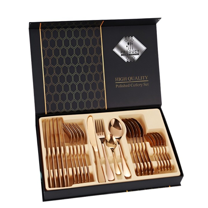 Set De Cubiertos Acero Inoxidable Premium 24 Piezas +estuche