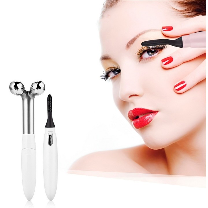 Kit Belleza 2 En 1: Rodillo Facial 3d Y Encrespador Térmico