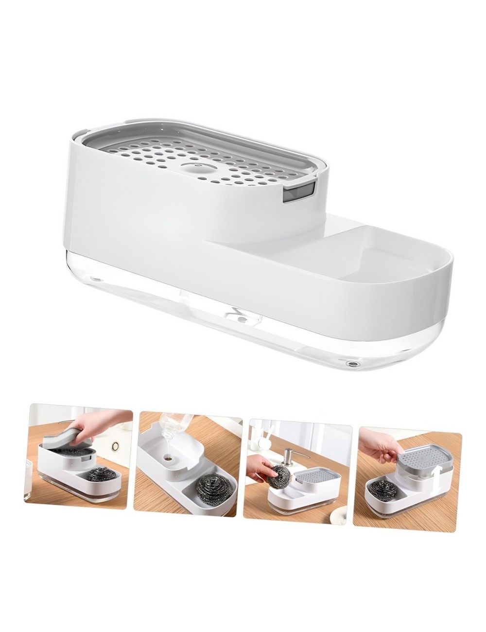 Dispensador Jabón Lavaloza Organizador Esponja Cocina 2 En 1