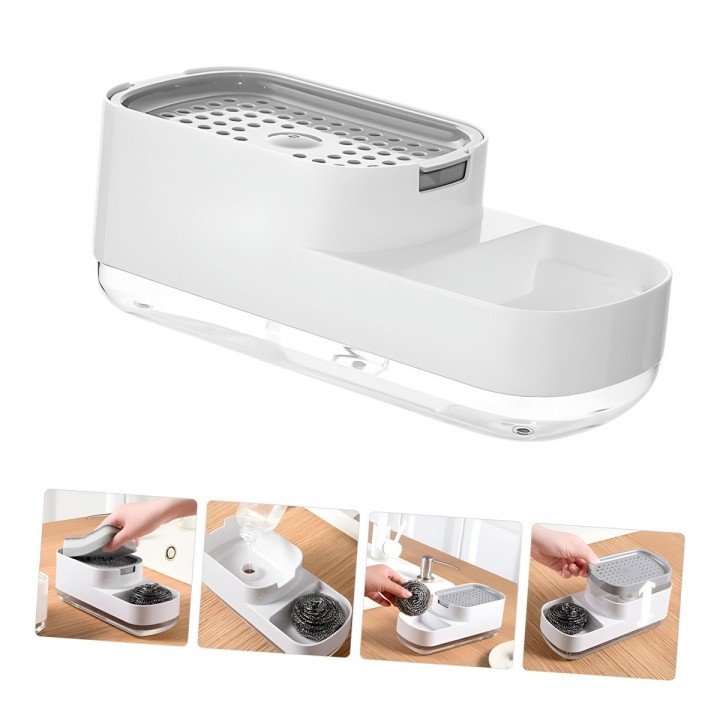 Dispensador Jabón Lavaloza Organizador Esponja Cocina 2 En 1