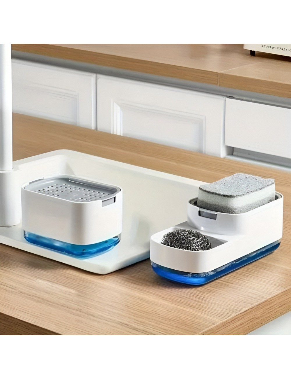 Dispensador Jabón Lavaloza Organizador Esponja Cocina 2 En 1