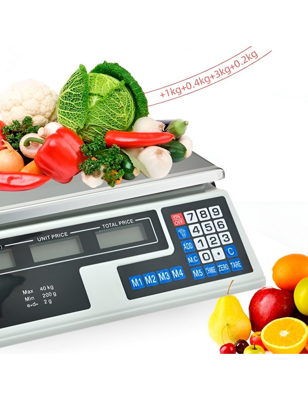 Báscula Digital Comercial 40kg Precisión 2g Pantalla Led