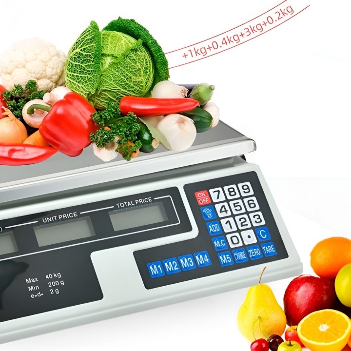 Báscula Digital Comercial 40kg Precisión 2g Pantalla Led