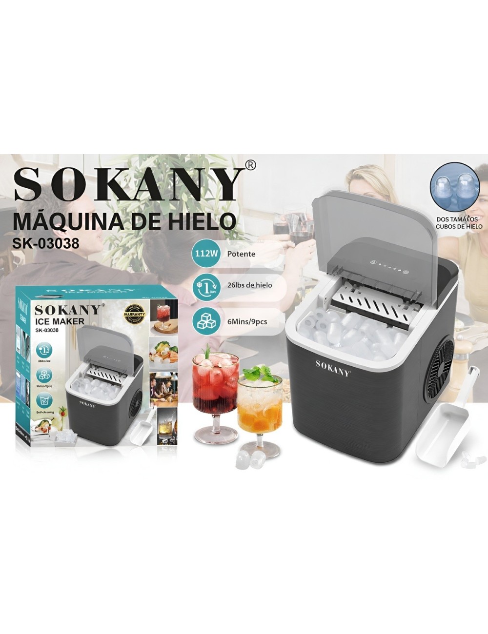Maquina Hacer Hielo Portatil 12kg Por Dia 112w Autolimpieza