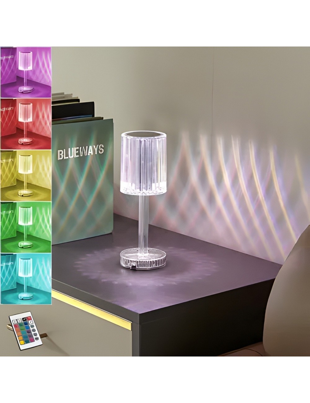 Lámpara Cristal Táctil Recargable Mesita Noche Rgb 16 Color