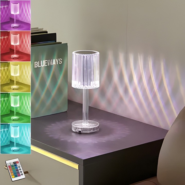 Lámpara Cristal Táctil Recargable Mesita Noche Rgb 16 Color