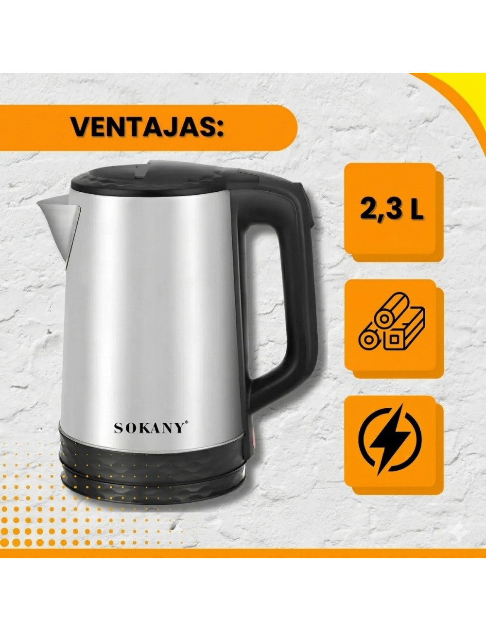 Hervidor Eléctrico Acero Inoxidable 2.3 Litros 1500w Rápido