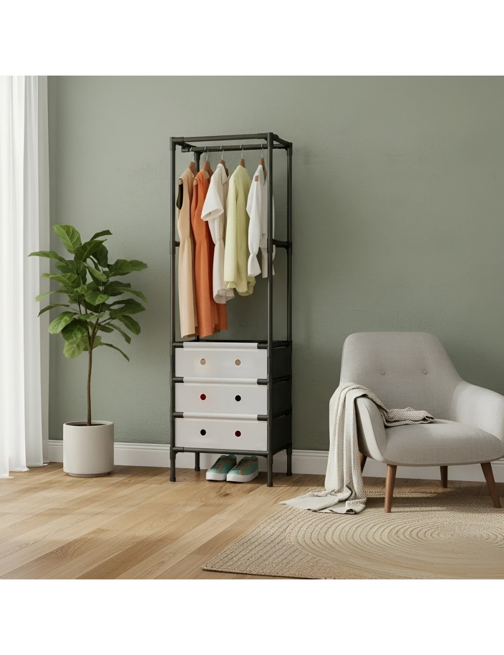 Armario Closet Perchero Organizador Ropa Con Gavetas 188cm