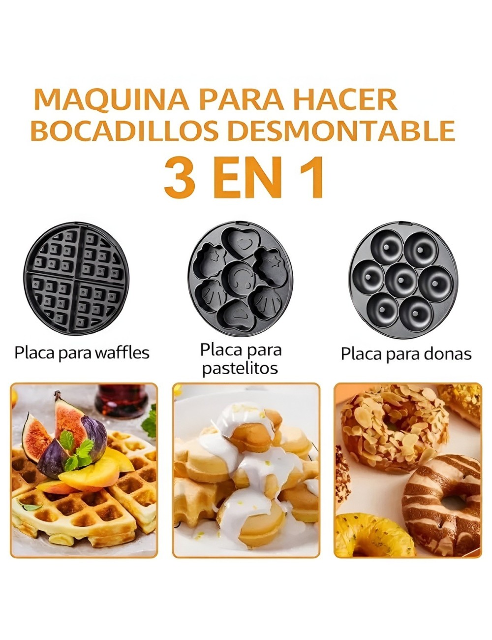 Waflera 3 En 1 Maquina De Donas Waffles Y Cupcakes Placas