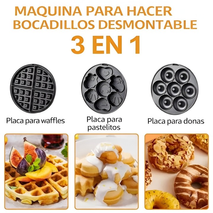 Waflera 3 En 1 Maquina De Donas Waffles Y Cupcakes Placas