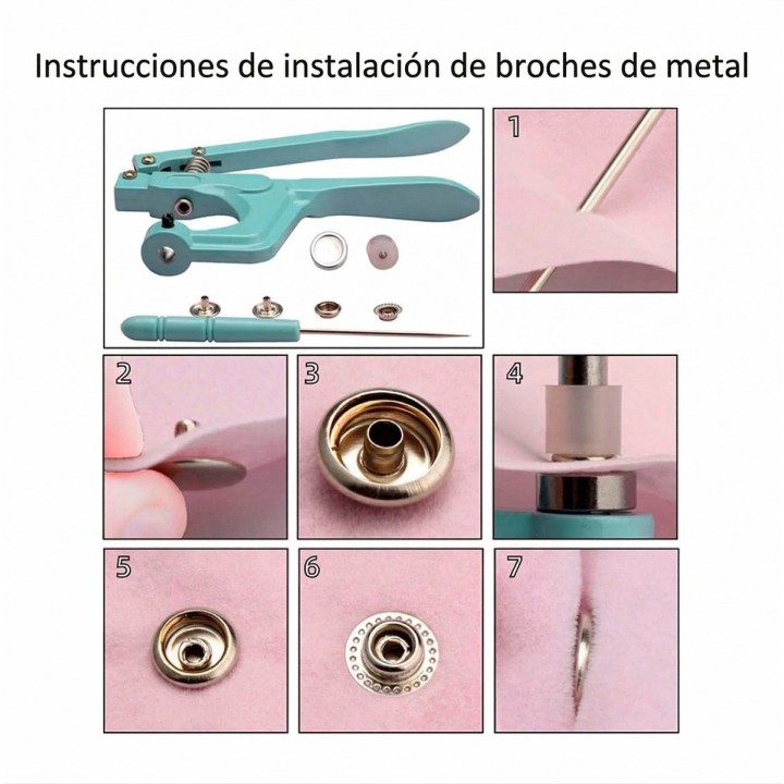 Pinza Pega Botones De Presión Kit Completo Costura Arreglos