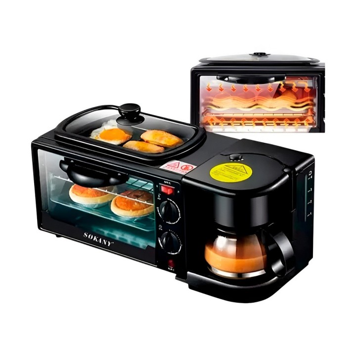 Estación Desayuno 3 En 1 Cafetera Horno Plancha Multifunción