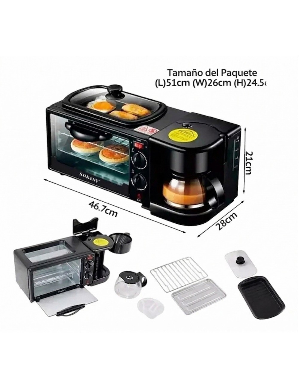 Estación Desayuno 3 En 1 Cafetera Horno Plancha Multifunción