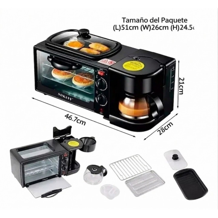 Estación Desayuno 3 En 1 Cafetera Horno Plancha Multifunción