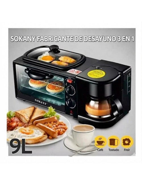 Estación Desayuno 3 En 1 Cafetera Horno Plancha Multifunción