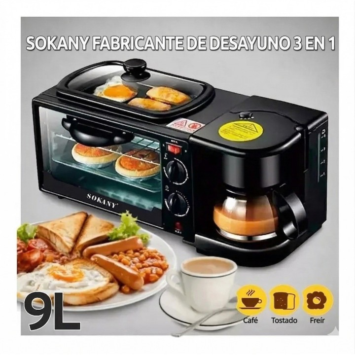 Estación Desayuno 3 En 1 Cafetera Horno Plancha Multifunción