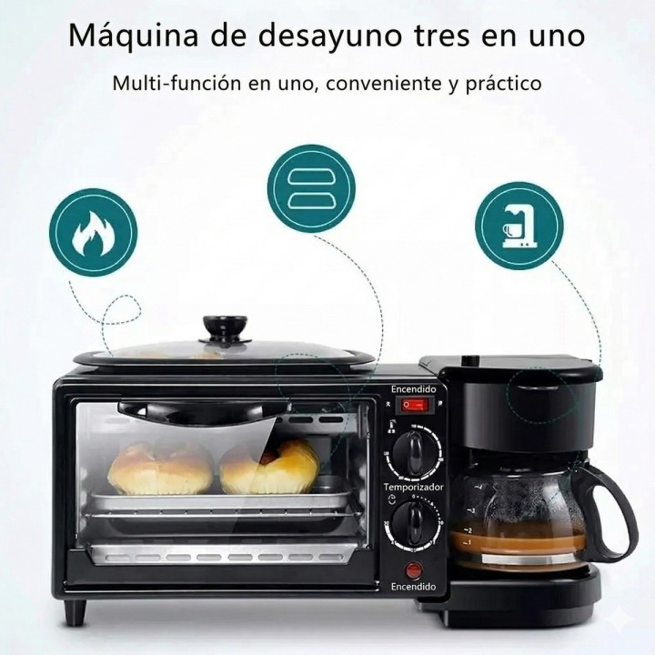 Estación Desayuno 3 En 1 Cafetera Horno Plancha Multifunción