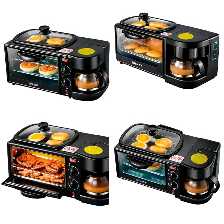 Estación Desayuno 3 En 1 Cafetera Horno Plancha Multifunción