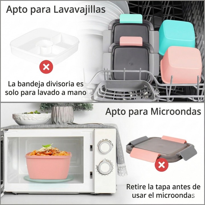 Lonchera Porta Ensalada Recipiente Hermético Con Divisiones