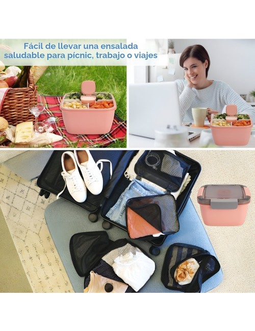 Lonchera Porta Ensalada Recipiente Hermético Con Divisiones