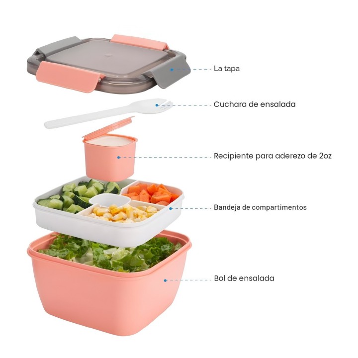 Lonchera Porta Ensalada Recipiente Hermético Con Divisiones