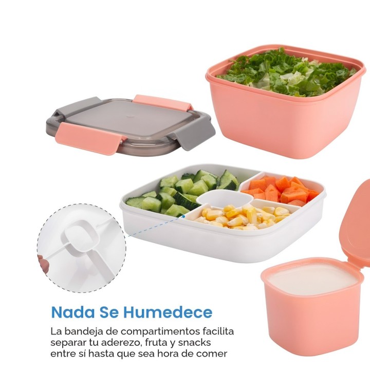 Lonchera Porta Ensalada Recipiente Hermético Con Divisiones