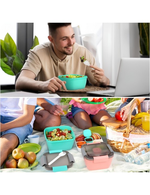 Lonchera Porta Ensalada Recipiente Hermético Con Divisiones