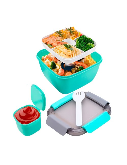 Lonchera Porta Ensalada Recipiente Hermético Con Divisiones