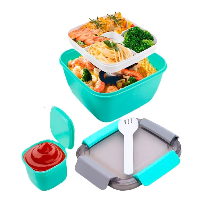 Lonchera Porta Ensalada Recipiente Hermético Con Divisiones