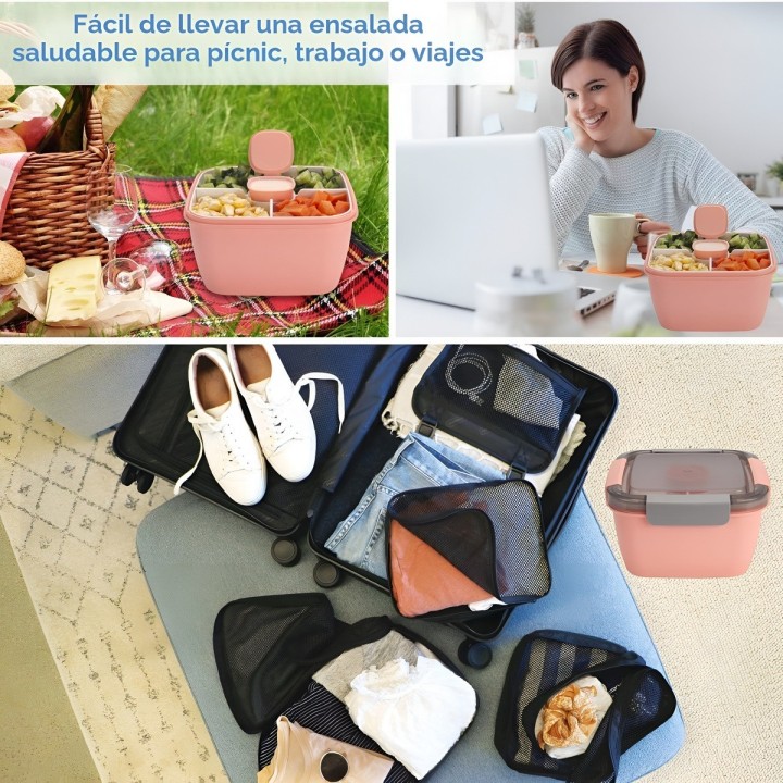 Lonchera Porta Ensalada Recipiente Hermético Con Divisiones