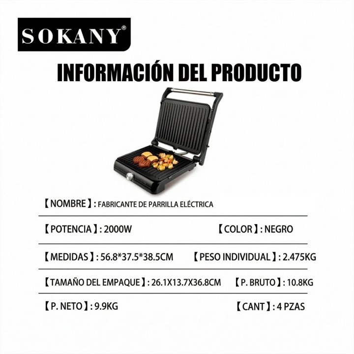 Parrilla Grill Eléctrica 2000w Multiuso Apertura 180 Grados