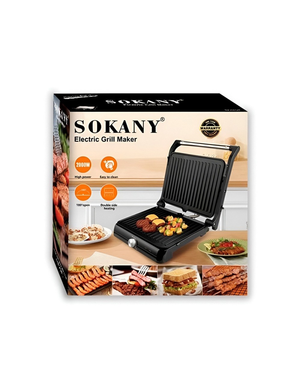 Parrilla Grill Eléctrica 2000w Multiuso Apertura 180 Grados