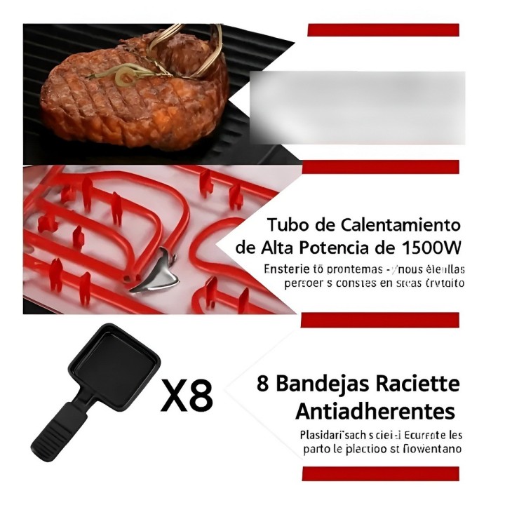 Parrilla Eléctrica Raclette 2 Niveles 8 Personas 1600w Grill