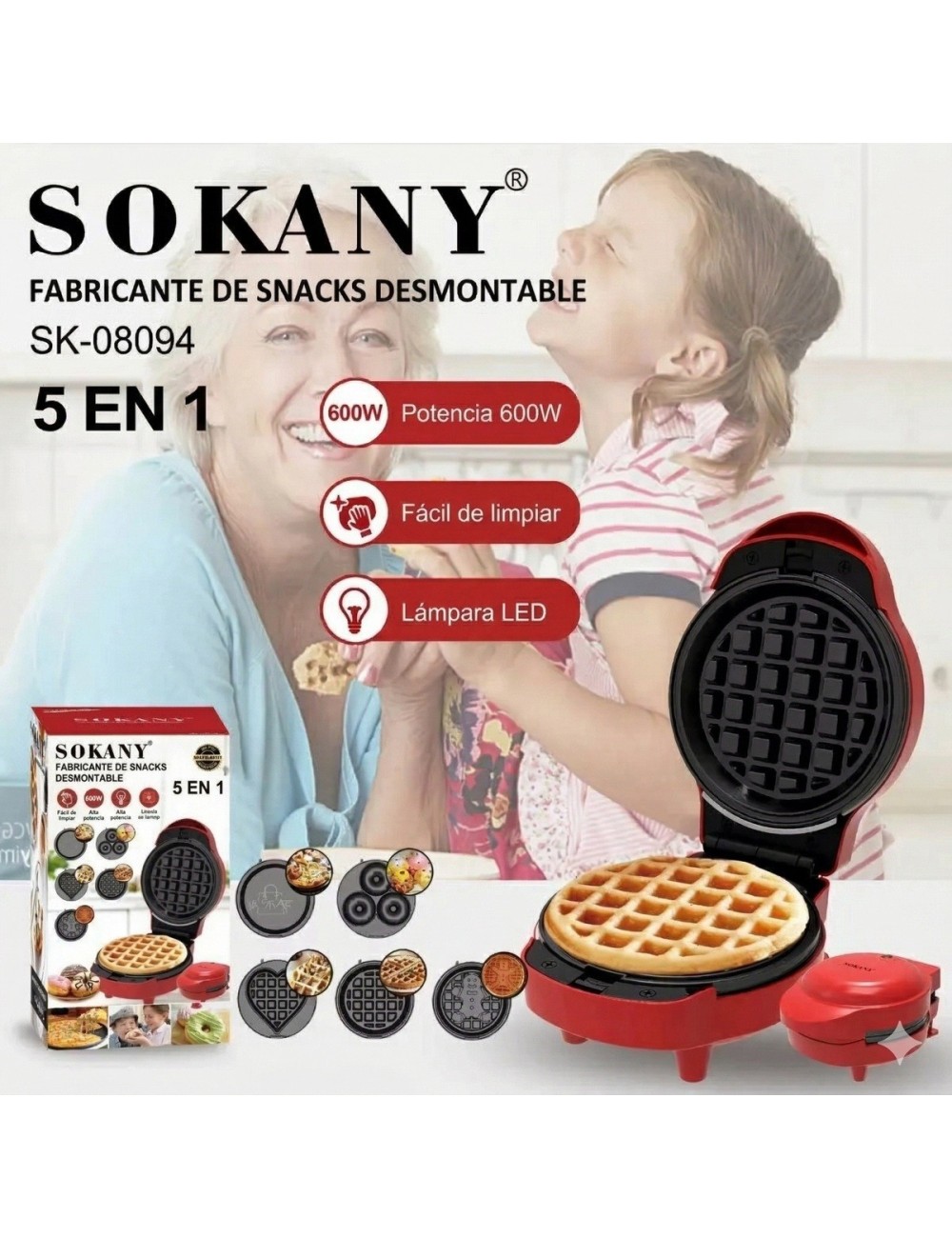 Máquina De Donas Waffles Galletas Pizzas 5 En 1 Desmontable