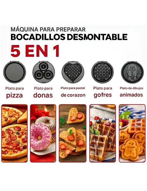 Máquina De Donas Waffles Galletas Pizzas 5 En 1 Desmontable