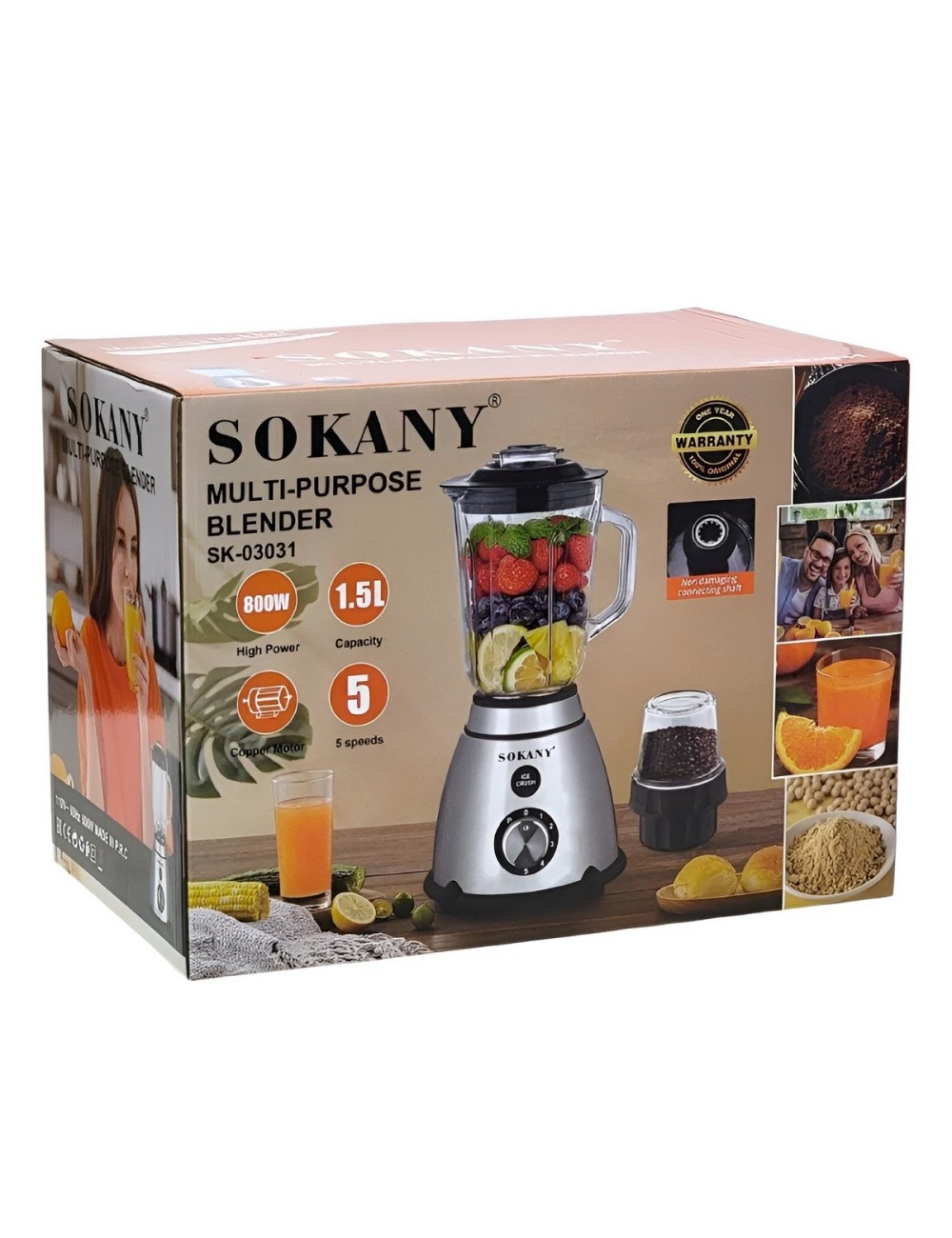 Licuadora De Vidrio 1.5l Motor 800w Tritura Hielo + Molino