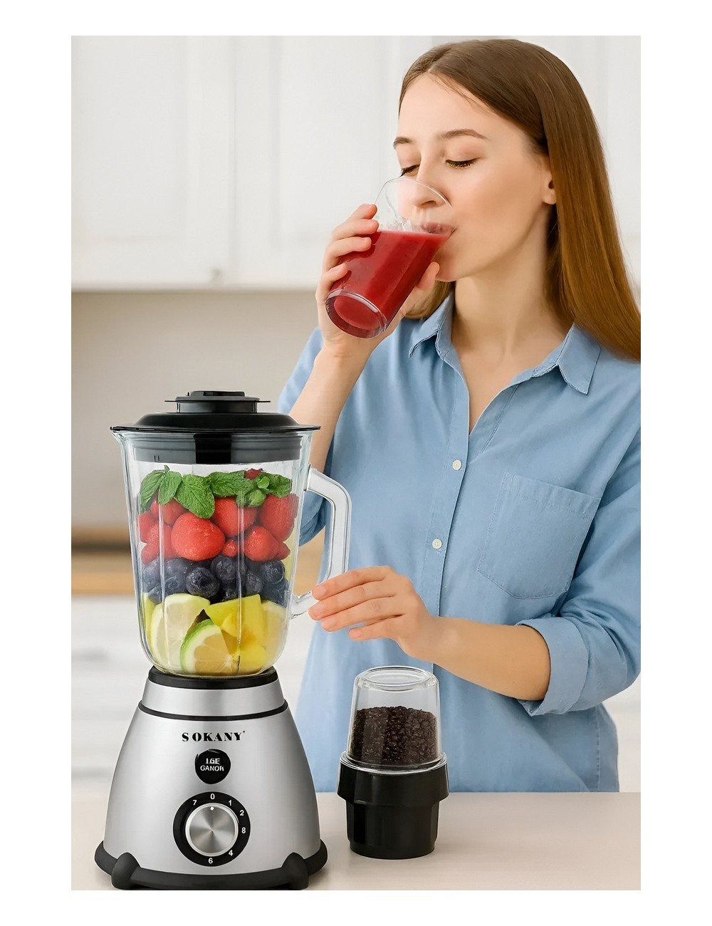 Licuadora De Vidrio 1.5l Motor 800w Tritura Hielo + Molino