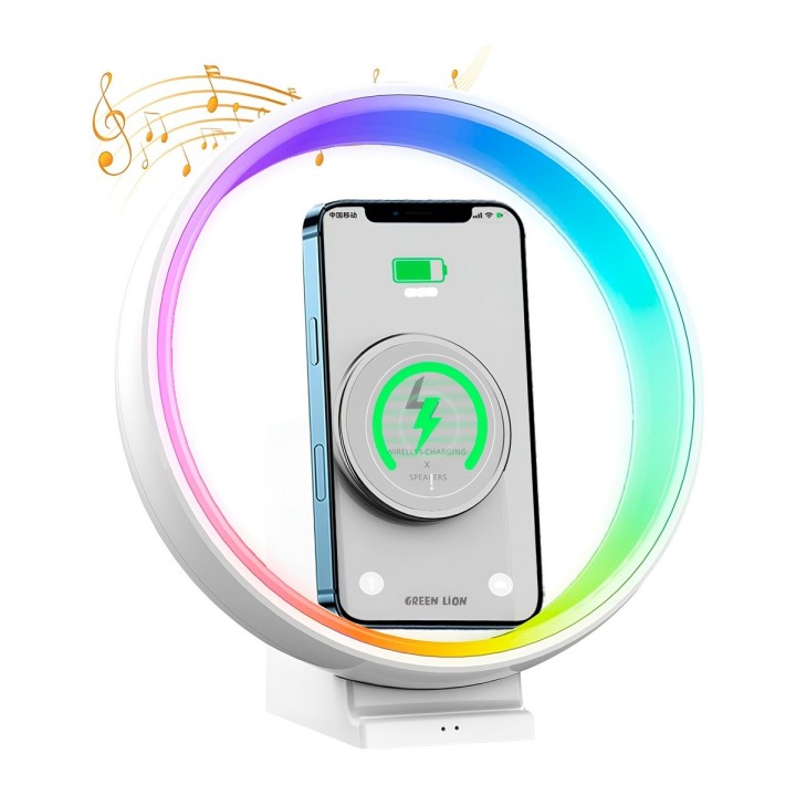 Lámpara Parlante Bluetooth Con Cargador Inalámbrico Rgb