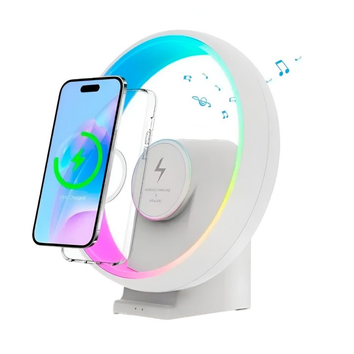 Lámpara Parlante Bluetooth Con Cargador Inalámbrico Rgb