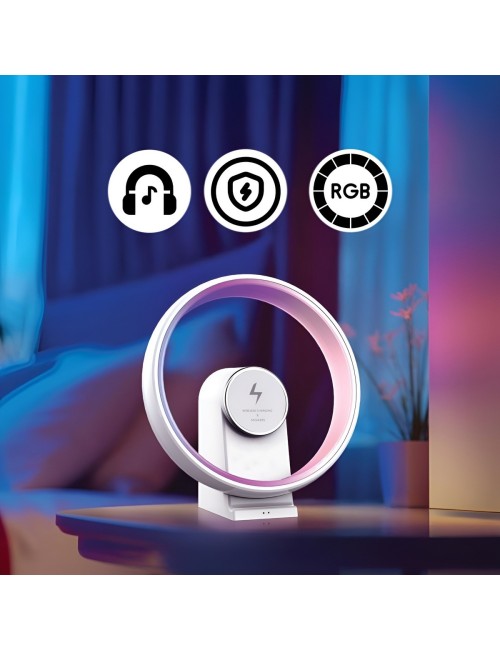 Lámpara Parlante Bluetooth Con Cargador Inalámbrico Rgb