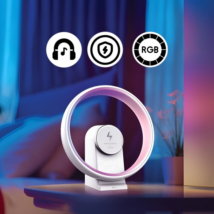 Lámpara Parlante Bluetooth Con Cargador Inalámbrico Rgb