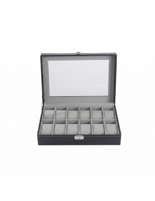Caja Organizador De Relojes X12 Lujo Estuche Cuero Y Vidrio
